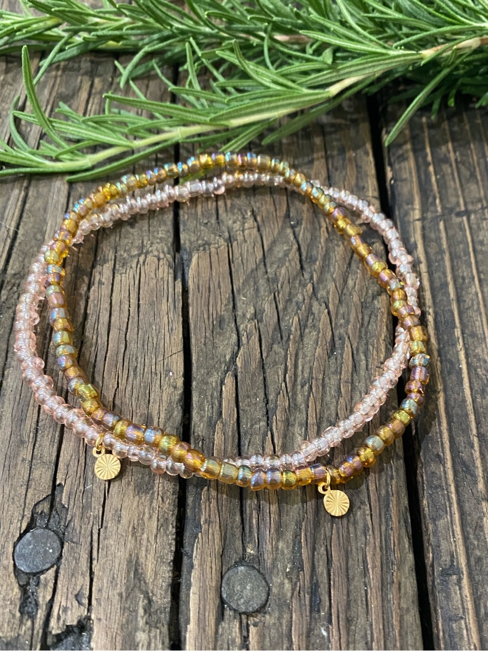 Pink & Gold Anklet Set, 2 Pieces, Starburst Charms